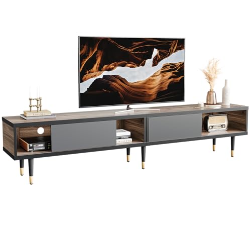 Bestier Mid Century Modern TV Stand - Entertainment Center with Storage and Sliding Doors, 2 in 1 Long TV Cabinet for Living Room, Pinewood 80 Inch【80"L x 13.8"W x 18"H】 Pinewood