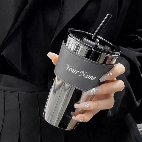 Image of Personalized Glass Tumbler with Straw & Rudraksha Rakhi Set | Custom Name Engraved Coffee Mug | Raksha Bandhan for Brother | Unique Rakhi Hamper | Personalized Present for