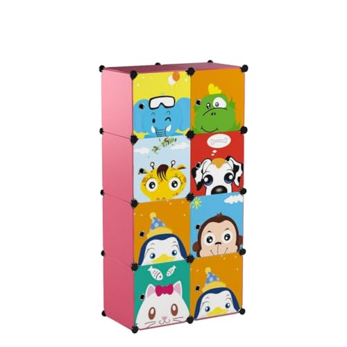 MAGINELS Children Wardrobe Closet,Baby Girl and Kids Closet with Door, Cute Protable Cube Storage Clothes,Dresser for Bedroom,Pink,8 Cube(14x14inch)