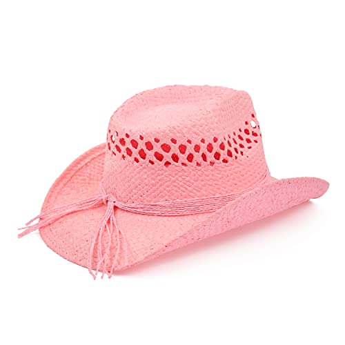 Image of TOVOSO Straw Cowboy Hat for Women with Beaded Trim and Shapeable Brim