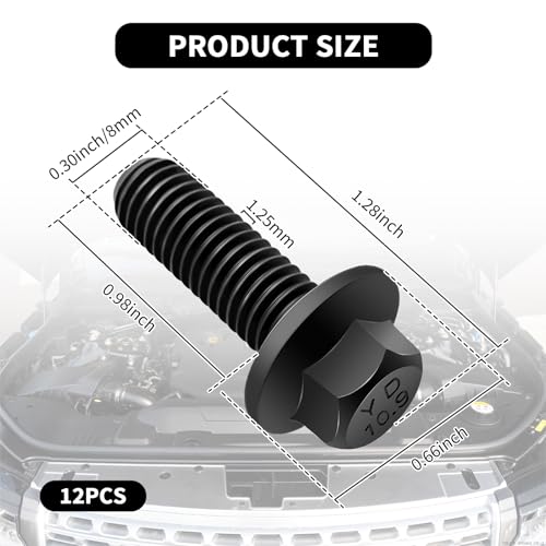 Image of 12PCS M8x1.25 Exhaust Manifold Bolts OEM#551696,Grade 10.9 LS Header Bolts Compatible with GM LS LT Series Pontiac Chevrolet,LS Exhaust Manifold Bolts Replacement Car Accessories