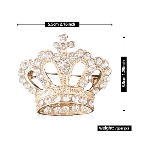 Image of YUNXI King Queen Royal Crown Brooch For Women Men Fashion Gold Silver Rhinestones Crystal Brooches Pin Wedding Party Banquet Birthday