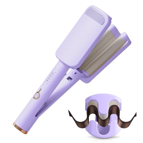32 MM Rizador de Pelo, Rizador Pelo Ondas, Tenacilla Rizadora Antiescaldaduras, Ondas Instantáneas, Rizador de Onda Francesa, Rizador de Pelo en Forma de V Para Cabello Corto y Largo (Purple)