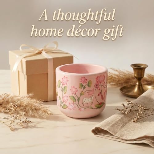 Image of Terracotta Planter - Premium Glass Coated Planters for Home Decor | Artistic Flower Pots for Garden & Indoor | Table Top Decor (Pink, M)