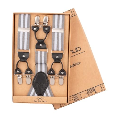 Image of The Tie Hub Suspenders for Men | Slim Clip-On Y-Back Elastic Braces | Adjustable 1.25 Inch | Formal Wedding Office