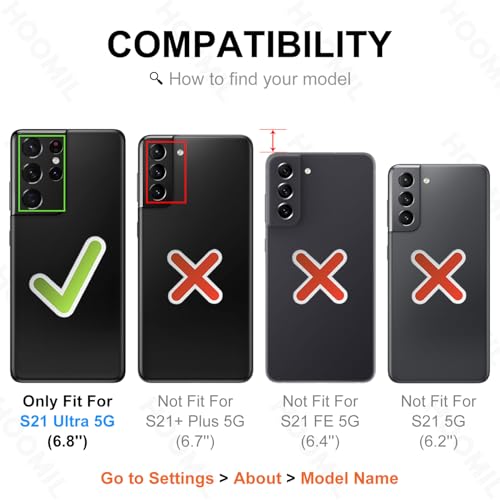 Image of HOOMIL Case for Samsung Galaxy S21 Ultra (ONLY 6.8-Inch), Non-Yellowing, Drop Protection, Anti-Scratch Transparent Hard Back Phone Cover - Black Clear