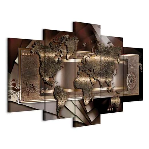 B&D XXL - Tableau décoratif Carte du monde 200x100 cm - Impression sur toile colorée - Décoration murale pour salon et chambre - Continents cartes métal ornements monde doré k-A-0013-b-o