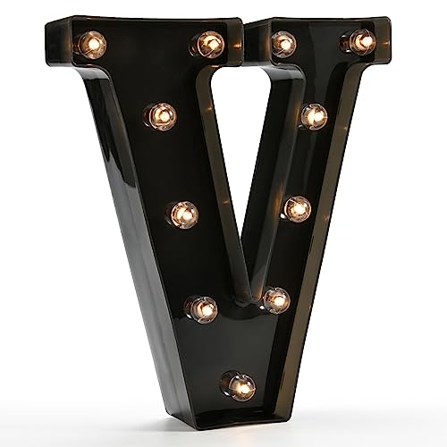 Light Up Black Alphabet Marquee Letters Sign LED Marquee Number Lights Sign for Night Light Home Bar Christmas Lamp Birthday Party Wedding Decoration V