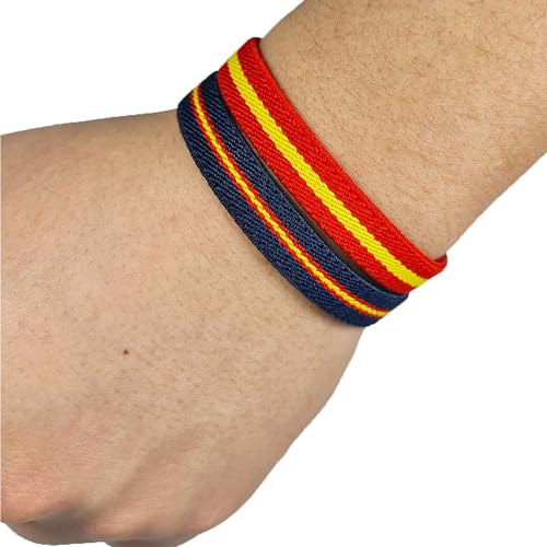 Cinturón Elástico Trenzado y Pulseras con la Bandera de España para Hombre - Pack de 1 Cinturón y 2 Pulseras (Verde)