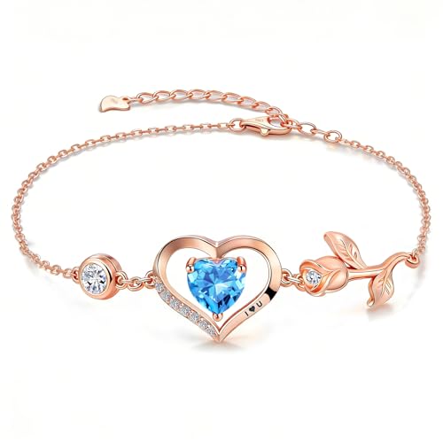 Image of 1CT Rose Heart Bracelet Moissanite Lab-Grown Sapphire Ruby Emerald&More 18K White Rose Gold Plated Anniversary Birthday Gift for Wife Girlfriend Mom Daughter Mothers Day Gift for Mom