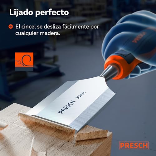 Miniatura 2 de Presch Cincel Para Madera 50mm - Perfectamente Afilado Para Uso Inmediato - Profesional Con Ángulo De Cuña De 25 - Robusta Caperuza De Impacto Metálica - Mango Ergonómico Para Un Agarre Seguro
