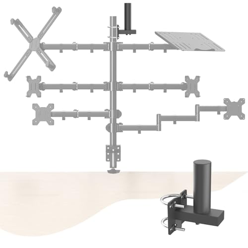 No Drill Monitor Arm Wall Mount - Clamp-on Adjustable Desk Mount for Round & Square Tubes, VESA Compatible Computer Screen Mounting Bracket for Office, Study, Hospital, Bedroom