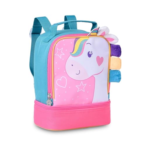 Kit Escolar Unicórnio com Mochila de Carrinho e Lancheira Térmica (Rosa)