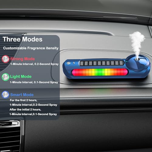 Image of Solar Smart Car Air Freshener, Car Diffuser with Auto On /Off, Aluminum Alloy, 3 Mode Adjustable, Built-in Battery, Ambient Light, Essential Oil Diffuser Car Accessories for Men Blue