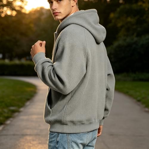 Mens Quarter Zip,Waffle Knit Long Sleeve Men Comfort Quarter Zip V Neck Sweatshirt 2026 Trendy Casual Loose Fit Golf Henley Hoodies,Grey,L - image 6