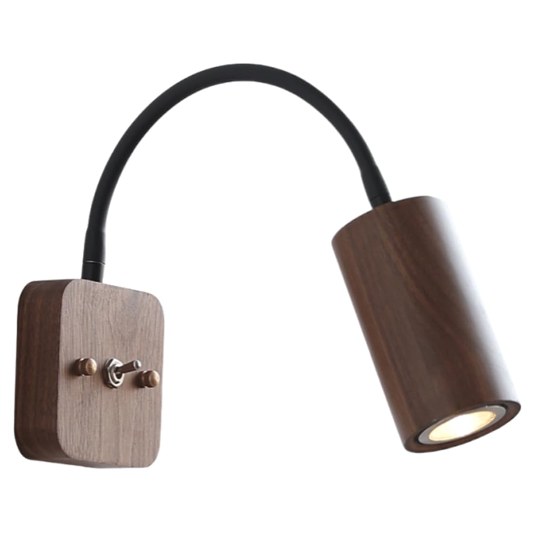 Lampada da Comodino in Legno con Tubo Nero, Applique a LED dal Design Vintage, Rotonda, in Legno di Noce, per Interni, Soggiorno, Camera da Letto.