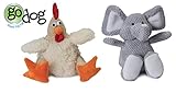 Quaker GoDog JUMBO Checkers Elephant & Rooster with Chew Guard Dog Toy Set of 2!