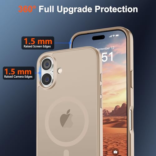 Image of SUPFINE Magnetic for iPhone 17 Case (Compatible with MagSafe)(Military Grade Drop Protection) Translucent Matte Shockproof with Anti-Fingerprint Phone Cover,Desert Gold
