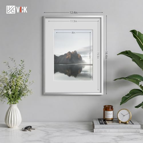 Image of VCK 12x16 Frame Silver Metal, Real Glass, 8.5x11 Mat, for Picture