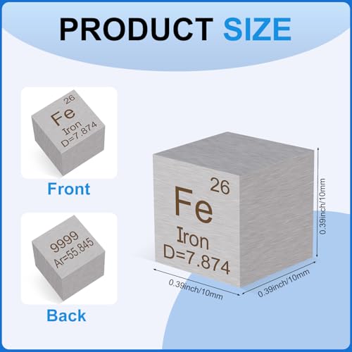 Image of 0.39 inch Iron Metal Element Cube 10MM Density Cubes 99.99% High Purity, Periodic Table of Elements Collection for Element Collections Hobbies, Pure Iron Cube(Fe 0.39 Inch)