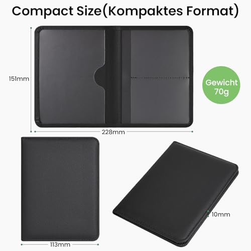 RSAquar Fahrzeugschein und Versicherungsmappe Hülle – Kompakte Auto-Dokumententasche aus PU-Leder für Handschuhfach – Halter für Zulassung, Versicherung & Führerschein (Schwarz)