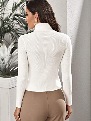 Shein Women's Long Sleeve Lightweight Pullover Turtleneck Slim Sweater Tee Tops Solid White Large #TOP1