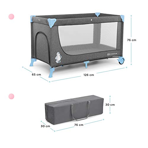 Kinderkraft reisbedje JOY, box, babybedje, campingbedje, modern ontwerp, kleine afmetingen na inklappen, wieltjes, blauw - Afbeelding 7