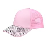 Shiny Rhinestone Brim Baseball Cap for Women Girls Sparkle Velcro Ponycap Adjustable Mesh Trucker Hat Outdoors Sun Cap