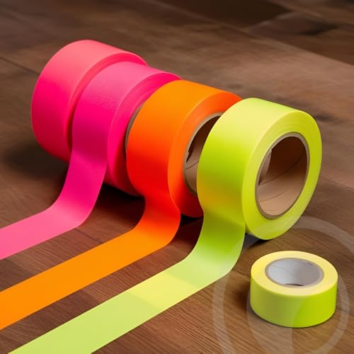 Image of WOD GTMC12F Fluorescent Multi-Color Rainbow Gaffer Tape, 3 inch x 25 yds. (4-Rolls) Gym School Pack Floor Marking Tape, Secures Cables, & No Sticky Residue