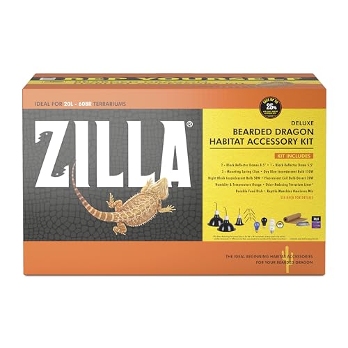 Zilla Bearded Dragon Habitat Accessory Kit, Easy Starter Kit for Bearded Dragons, Includes Lighting, UVB, Heat, Bedding, Humidity, Temperature and Food, Ideal for Habitats 20L - 60 BR Terrariums