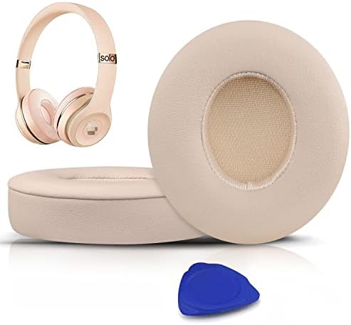SoloWIT Earpads Cushions Replacement for Beats Solo 2 & Solo 3 Wireless On-Ear Headphones, Ear Pads with Soft Protein Leather, Added Thickness - (White)