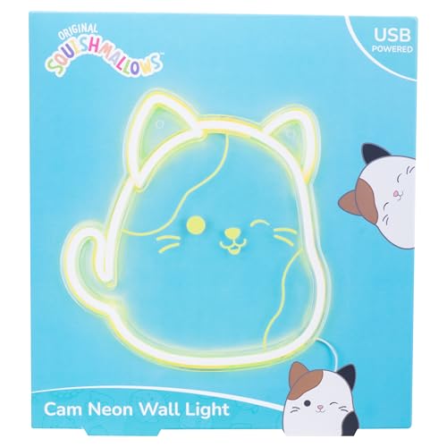Image of Fizz Creations Squishmallows Cam The Cat Neon Wall Light | Officially Licensed Squishmallows Merchandise | USB Powered | Vibrant Yellow Neon Light | Wall Mount Options