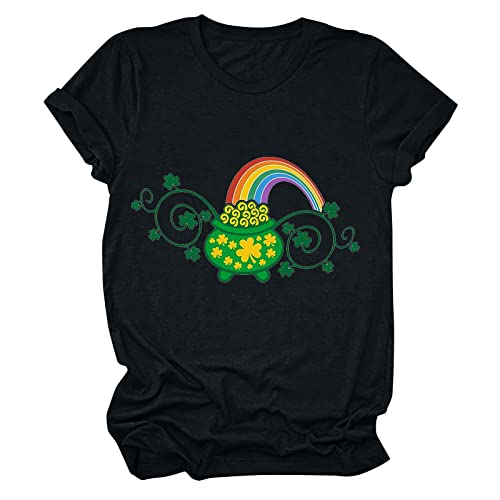 Camiseta feminina verão outono algodão 2023 roupas moda gola redonda gráfico dia de São Patrício blu