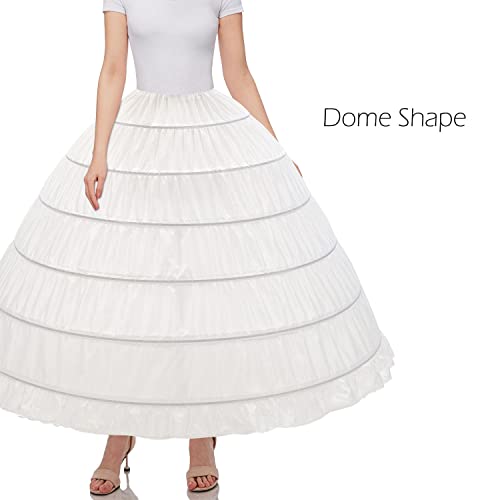 Women 6 Hoop Crinoline Petticoat Underskirt for Quinceanera Dress Wedding Gown PPT360 White2