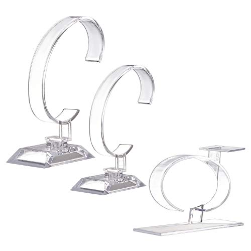 PH PandaHall 6 Pack Watch Display, 3 Sizes C Shape Single Watch Bracelet Display Rack Transparent Acrylic Watch Holder Stand Showcases for Jewelry Display Home Decor Retail Use