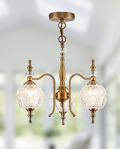 Tlolgt Vintage Pendant Light Fixtures, 3-Light Chandeliers For Kitchen Antique Gold Glass Pendant Lighting Matte Brushed Brass Finish With Crystal Glass Shade For Farmhouse Hotel Kitchen Island thumb #6