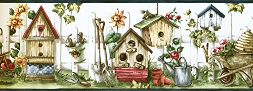 Concord Wallcoverings ™ 76402 CL N Wallpaper Border Vintage Pattern Birdhouses Garden Supplies Fence Flowers thumb #1