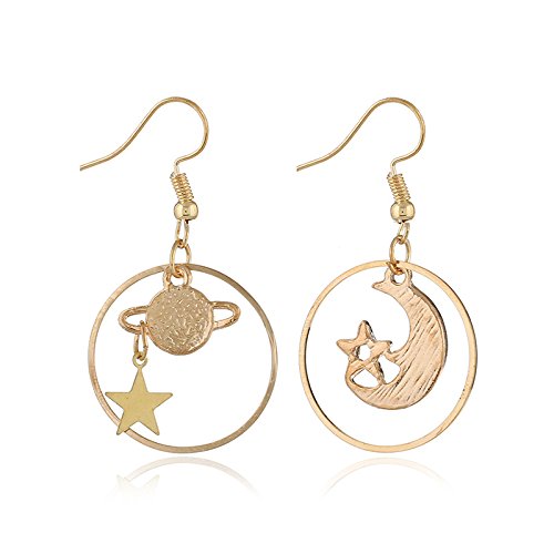 Enamel Asymmetric Moon Star Drop Earrings Long Planet Saturn Pendant Dangle Earrings Jewelry For Woman Girls -Short #TOP2