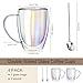 GOROGILE Double Walled Glass Coffee Mugs 12 OZ, Set of 2 Iridescent Glass Cups With Handle Perfect for Espresso, Cappuccino, Latte, Americano, Tea Bag, Beverage