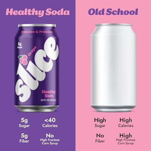 Image of Slice Healthy Soda, Grape, Prebiotic & Probiotic Soda Pop, 5g Fiber, 40 calories, 12 fl oz 12 Pack