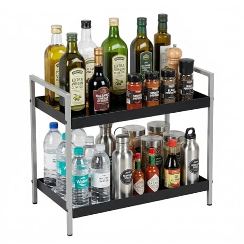 Image of THEODORE 2 Layer Plastic Vegetable Trolley Rack for Kitchen Storage Vegetable Organizer, Vegetable Stand for Kitchen Basket, Storage Racks (Grey, 2 Layer)