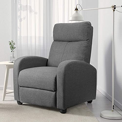 JUMMICO Fabric Recliner Chair Adjustable Home Theater Single Recliner Sofa Furniture with Thick Seat Cushion and Backrest Modern Living Room Recliners (Grey)