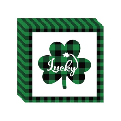 40 Count Green Plaid Shamrock Napkins - Disposable Paper Napkins with Lucky Clover Design for St. Patrick's Day, Irish Themed Parties, Spring Celebrations Tableware Decorations