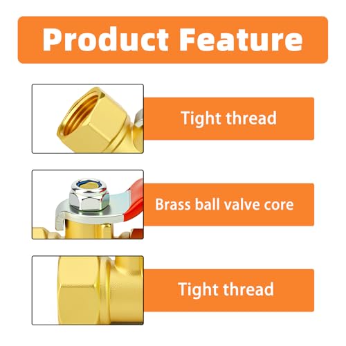 Image of GASHER 3PCS 3 /8 Inch Brass Mini Ball Valve, Shut Off Valve, 3 /8 Inch FNPT Thread Pipe Fitting