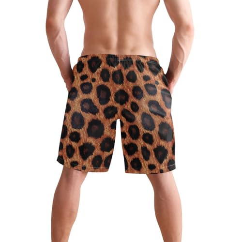 Men Swim Trunks-Brown Leopard Skin, Beach Shorts with Inner Lining Quick Dry Board Shorts S2