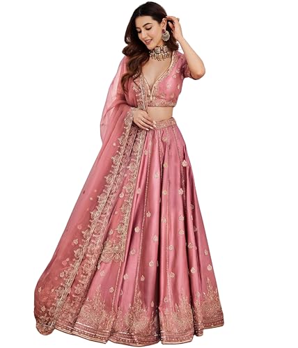 Image of RUKHA FAB Women's Bridal Silk Lehenga Choli Set with Intricate Embroidery and Dupatta for Wedding Reception Festive Celebration