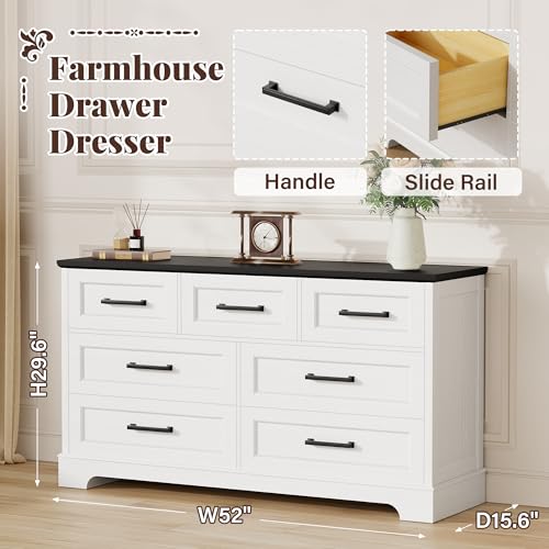 image for Furmax Farmhouse Dresser for Bedroom, 7 Drawers Dresser, Wood Chest of