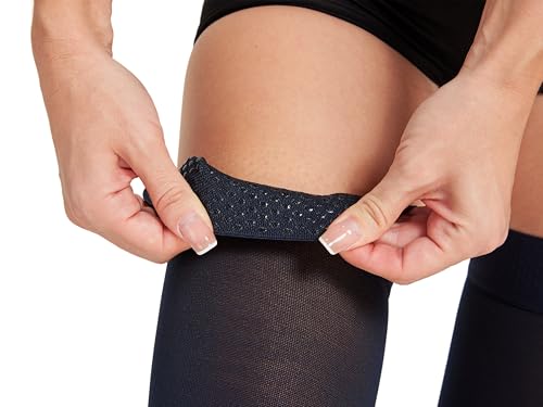 Image of TOFLY Thigh High Compression Socks for Women & Men, Closed Toe 15-20mmHg Graduated Medical Compression Stockings with Silicone Band, Opaque Support Stockings for Varicose Veins, Edema, DVT, Navy L