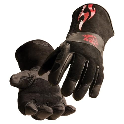 BSX Stick/MIG Welding Gloves - Black with Red Flames, Size Large