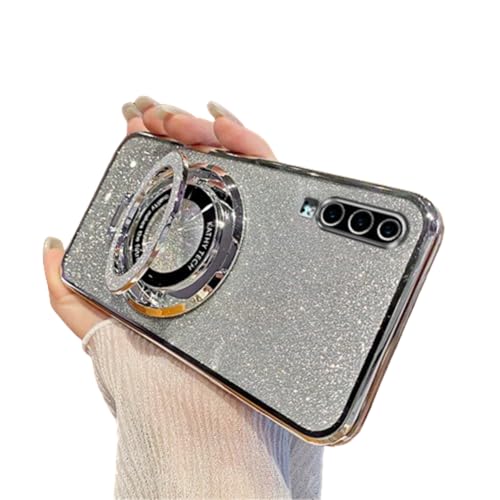 IMEIKONST Glitter Case Compatible with Huawei P30 for Women Girls Sparkle Ring Kickstand Camera Lens Protector Shockproof Slim Fit TPU Bumper Cover for Huawei P30. Silver DS1